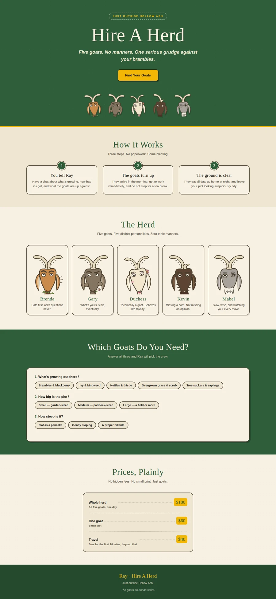 The finished Hire A Herd website from chapter three