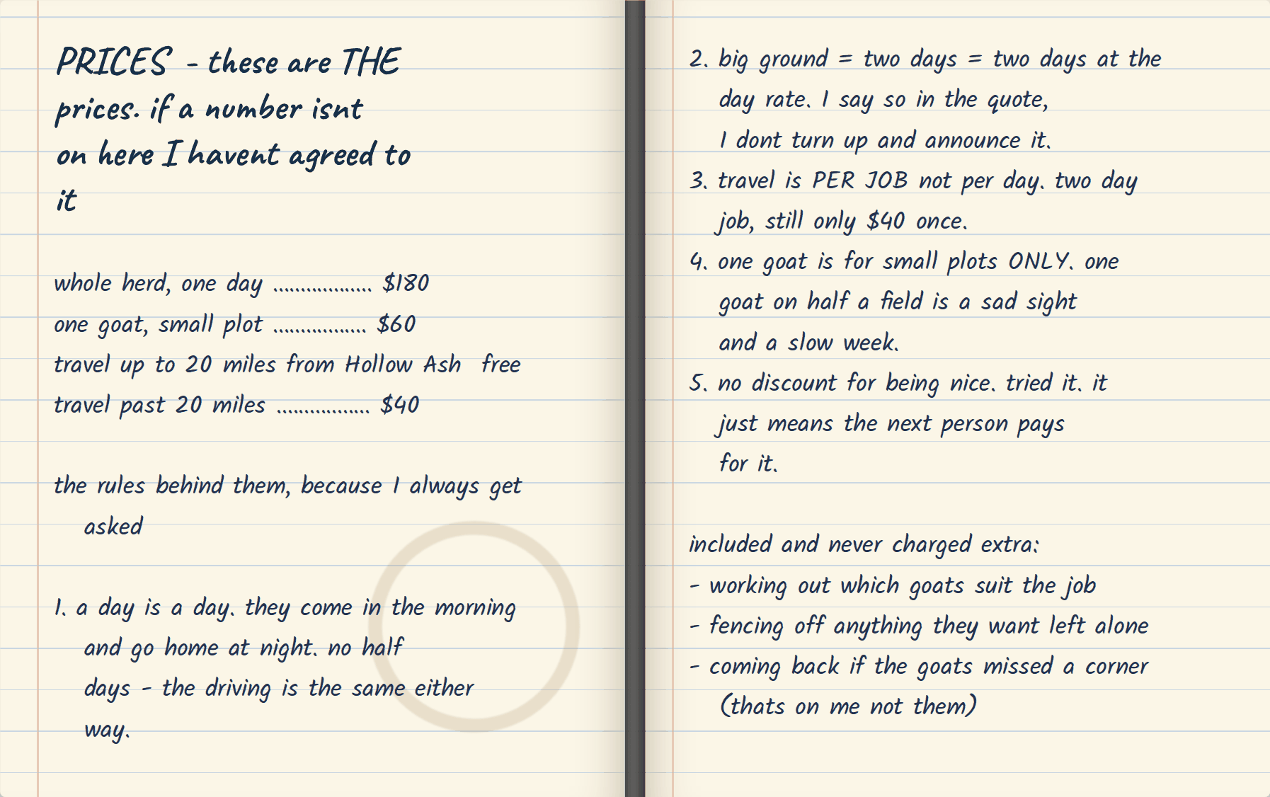 A handwritten page from Ray's notebook
